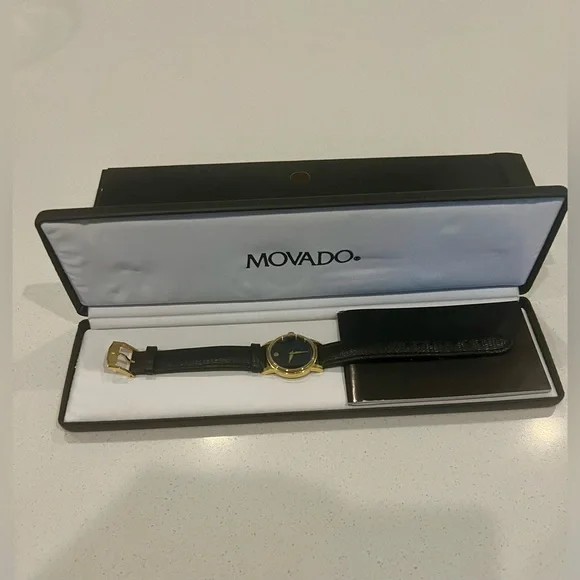 New In Box Vintage Movado Museum Watch Women 25mm Black Dial Gold Tone - Picture 1 of 12